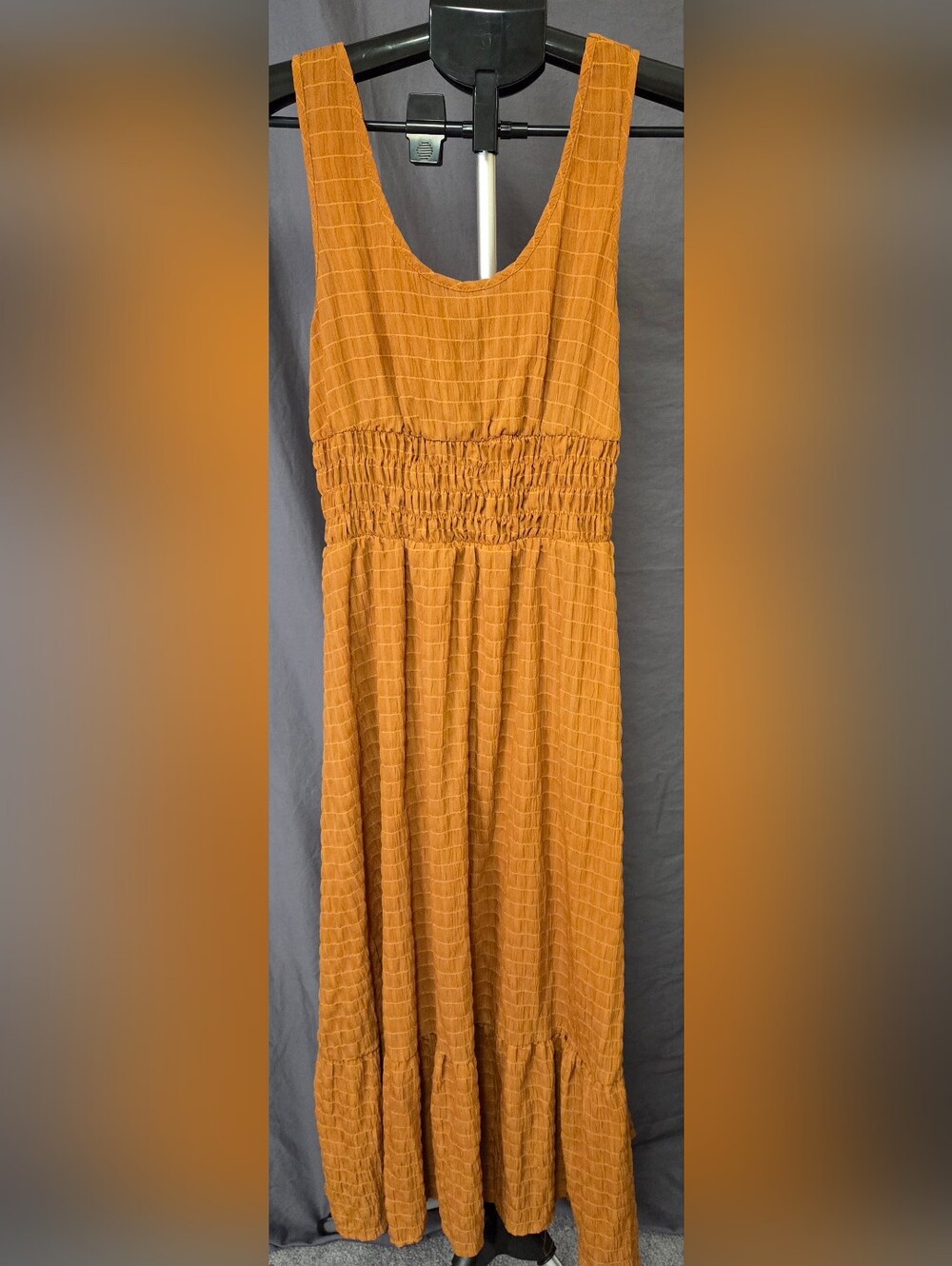 Emery Rose Check Smocked Stretch Midi Sundress Strappy Sleeveless S